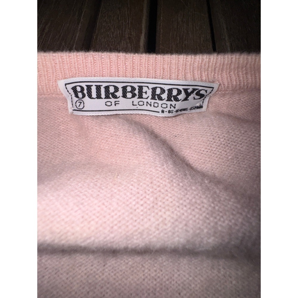 Vintage Burberrys of London Pink V-Neck Sweater Lambswool Angora Spain Size 7 - Picture 3 of 10